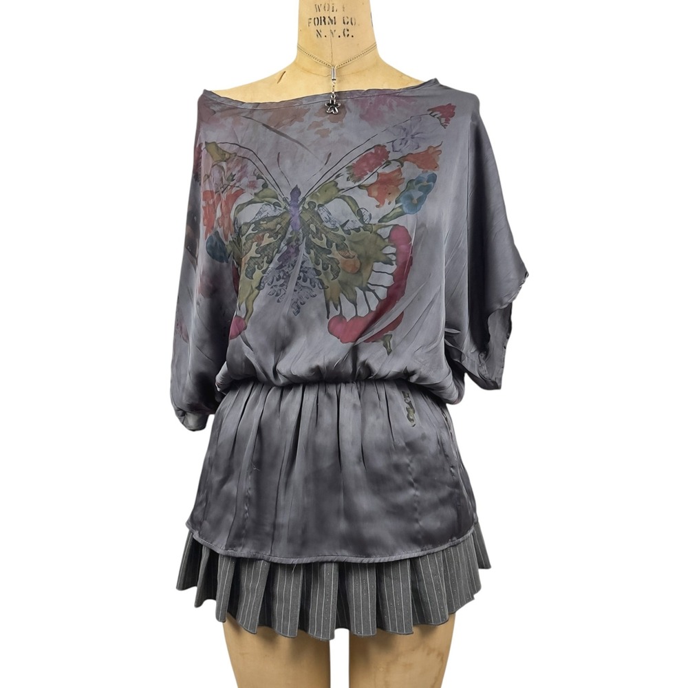 90s Fairy Grunge Butterfly Tunic Top Dolman Sleeve Elastic Waist Whimsy Indie M